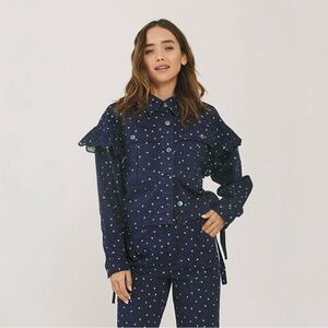 Something Navy Floral Celeste Ruffle Jacket in Navy